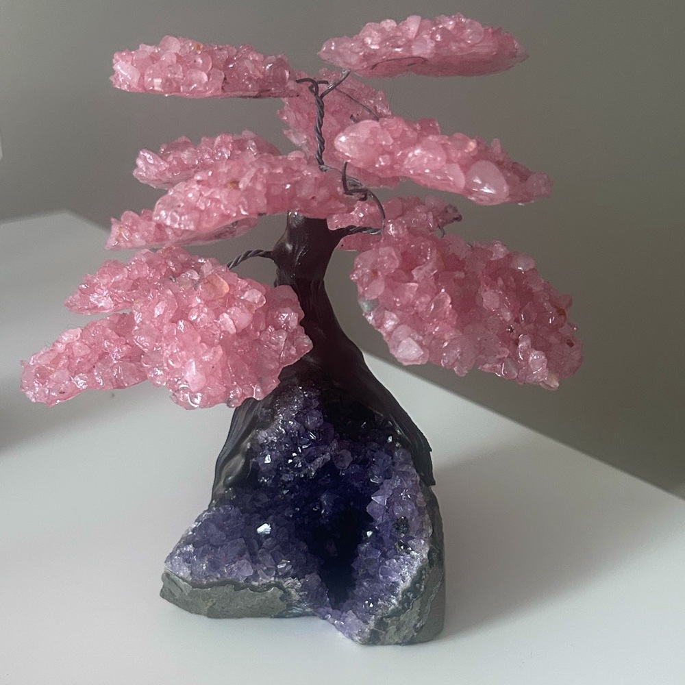 Amethyst rose quartz crystal tree